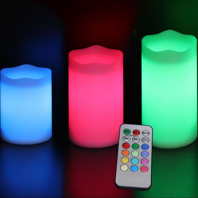 Pack de 3 bougies led multi couleurs avec télécommande - Lux et