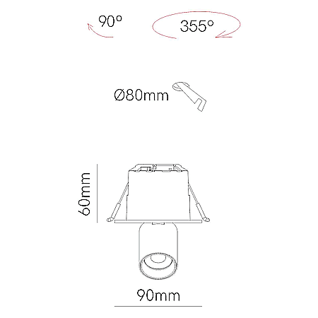 Dimensions mini spot LED Oxo